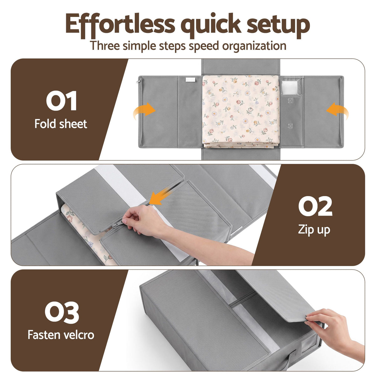 Artiss Bed Sheet Organisers Box Set 4Pcs Storage King Size, Grey
