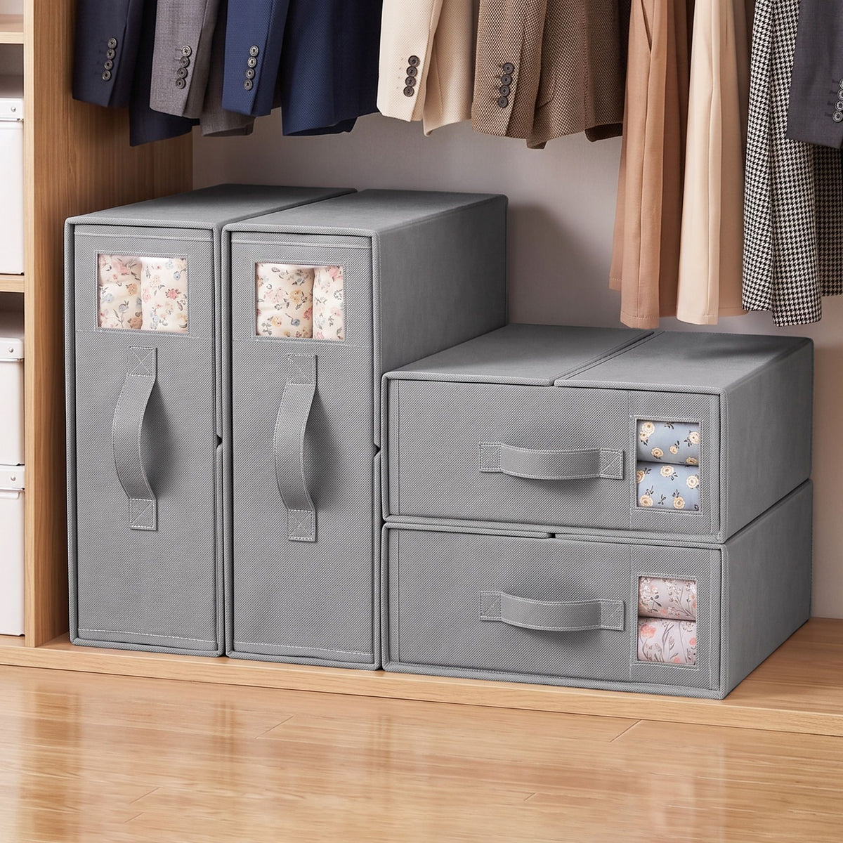Artiss Bed Sheet Organisers Box Set 4Pcs Storage King Size, Grey