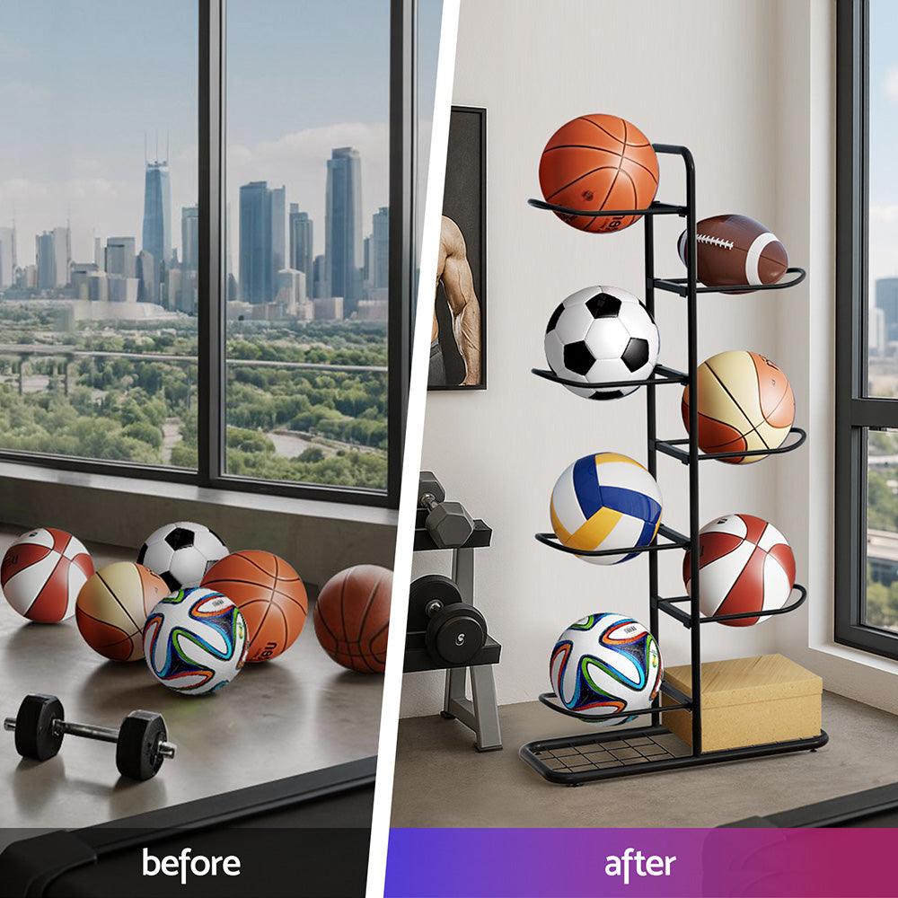 Wall Storage Racks: Everfit Ball Storage Rack Sports Equipment Organizer 7-Tier Holder for Garage Gym Black