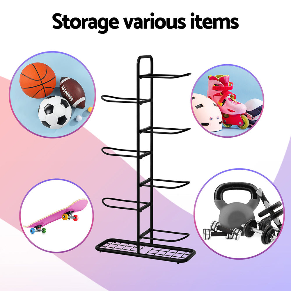 Wall Storage Racks: Everfit Ball Storage Rack Sports Equipment Organizer 7-Tier Holder for Garage Gym Black
