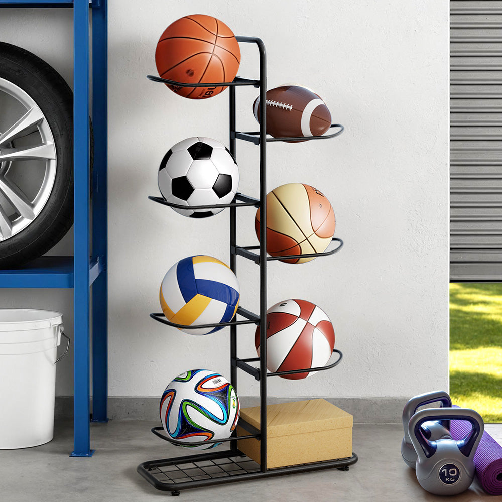 Wall Storage Racks: Everfit Ball Storage Rack Sports Equipment Organizer 7-Tier Holder for Garage Gym Black