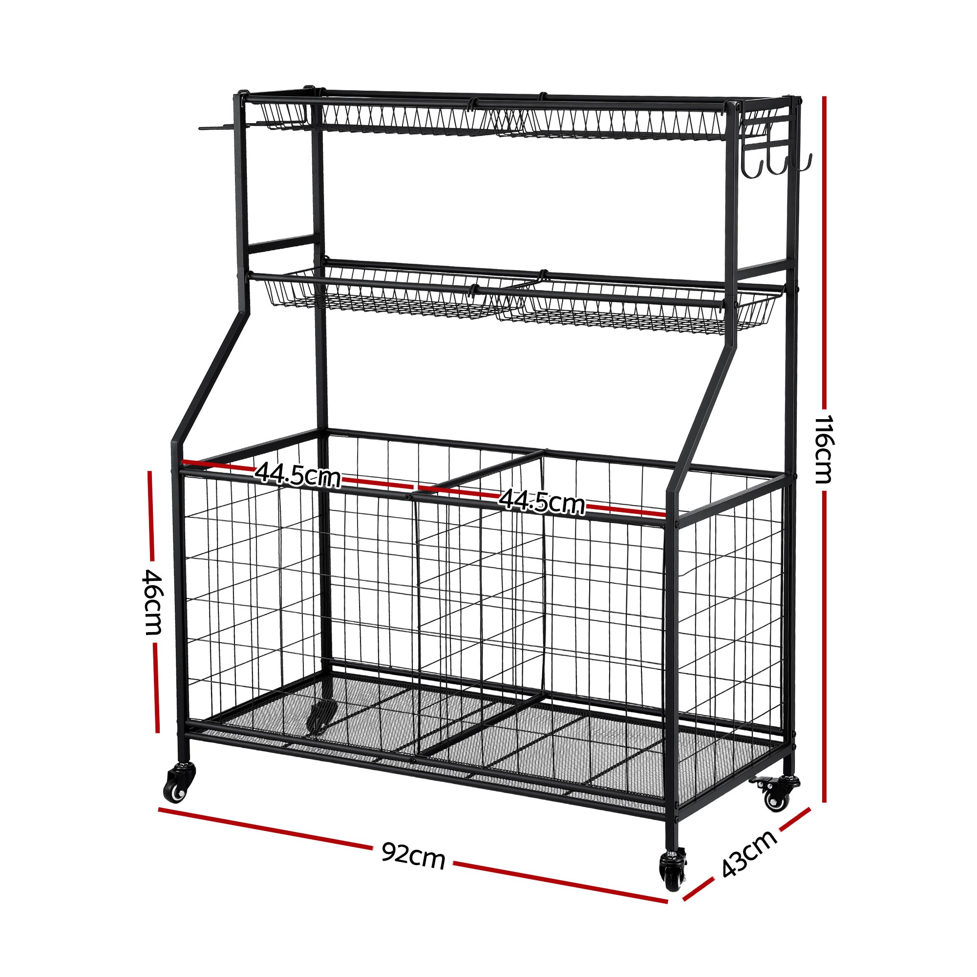 Bathroom Cabinets, Cupboards & Storage: Everfit Sports Equipment Organizer Storage with Wheels Multi-Sport Garage Gym Black