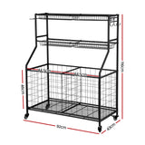 Bathroom Cabinets, Cupboards & Storage: Everfit Sports Equipment Organizer Storage with Wheels Multi-Sport Garage Gym Black