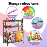 Bathroom Cabinets, Cupboards & Storage: Everfit Sports Equipment Organizer Storage with Wheels Multi-Sport Garage Gym Black