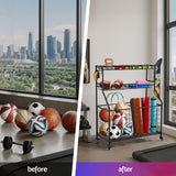 Bathroom Cabinets, Cupboards & Storage: Everfit Sports Equipment Organizer Storage with Wheels Multi-Sport Garage Gym Black