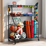 Bathroom Cabinets, Cupboards & Storage: Everfit Sports Equipment Organizer Storage with Wheels Multi-Sport Garage Gym Black