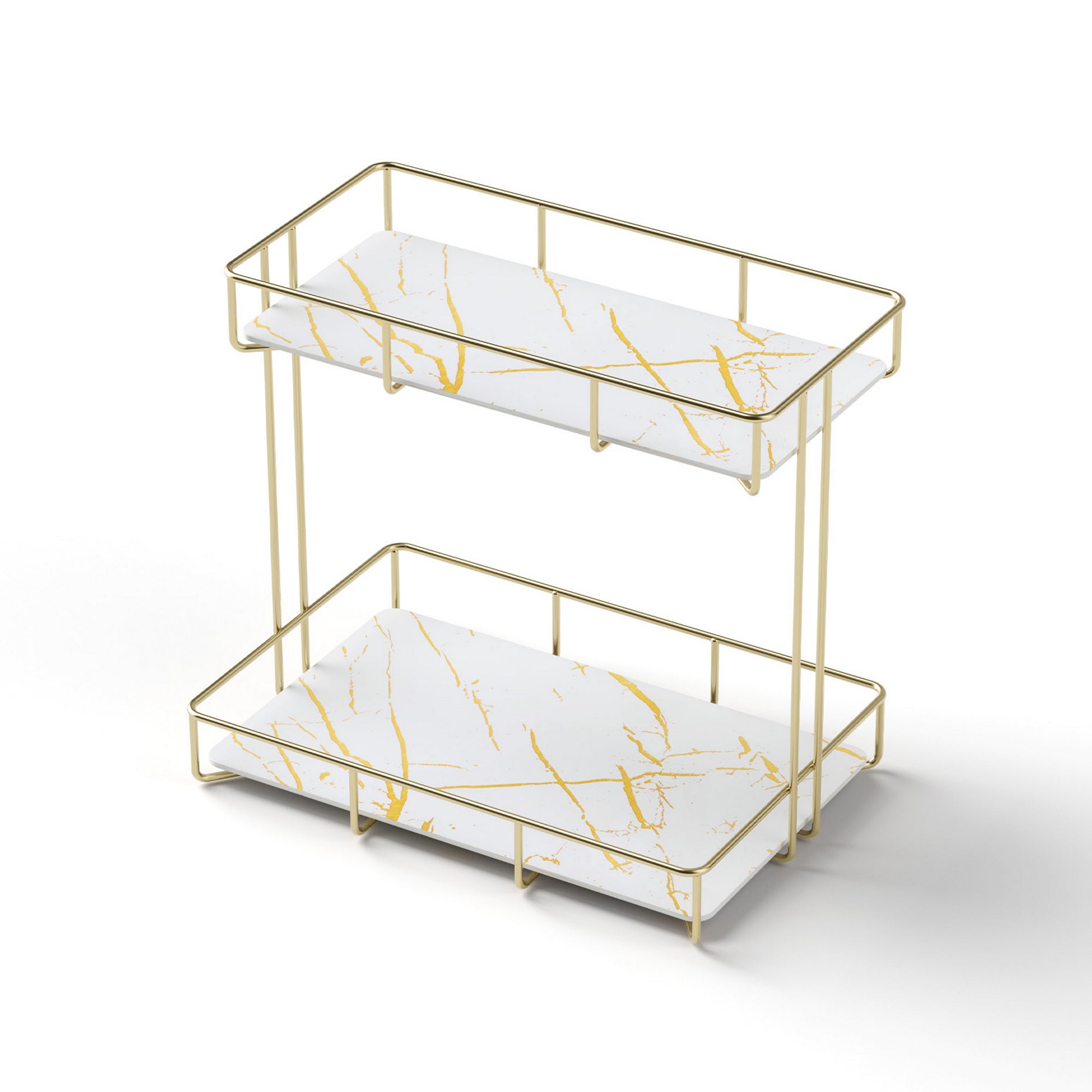 Bathroom Cabinets, Cupboards & Storage: Artiss Bathroom Storage Rack 2 Tier Corner Organiser Gold Marble Look