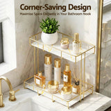 Bathroom Cabinets, Cupboards & Storage: Artiss Bathroom Storage Rack 2 Tier Corner Organiser Gold Marble Look