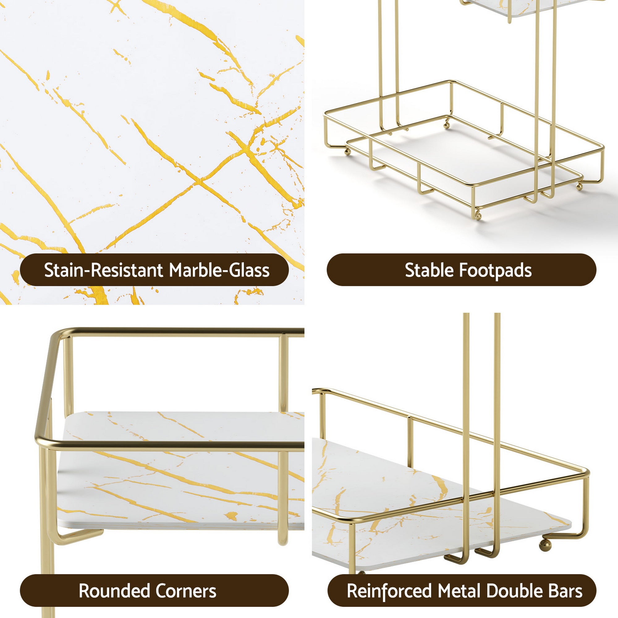 Bathroom Cabinets, Cupboards & Storage: Artiss Bathroom Storage Rack 2 Tier Corner Organiser Gold Marble Look