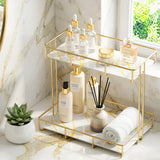 Bathroom Cabinets, Cupboards & Storage: Artiss Bathroom Storage Rack 2 Tier Corner Organiser Gold Marble Look