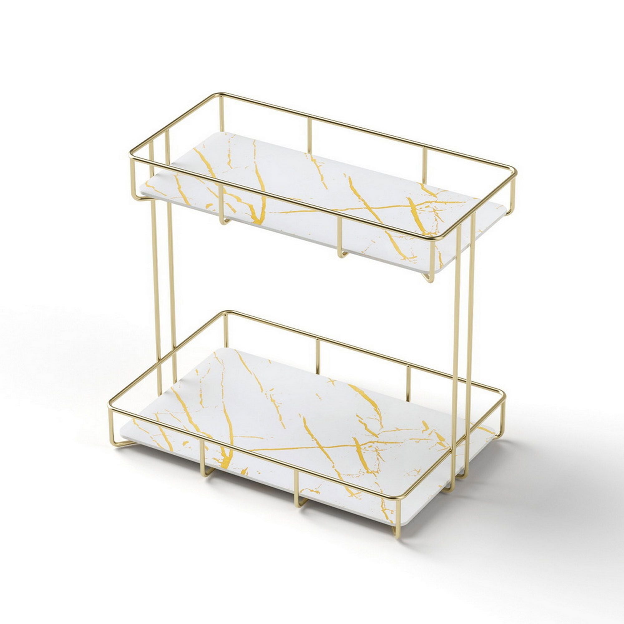 Artiss 2X Bathroom Storage Rack 2 Tier Corner Organiser Gold Marble Look