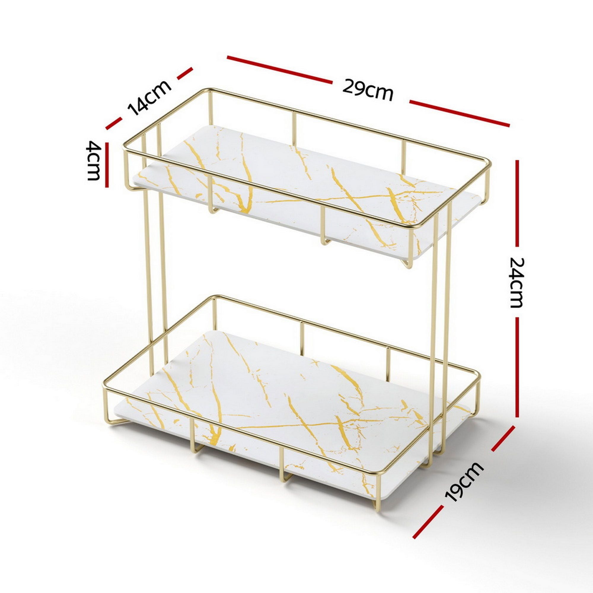 Artiss 2X Bathroom Storage Rack 2 Tier Corner Organiser Gold Marble Look