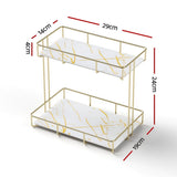 Artiss 2X Bathroom Storage Rack 2 Tier Corner Organiser Gold Marble Look