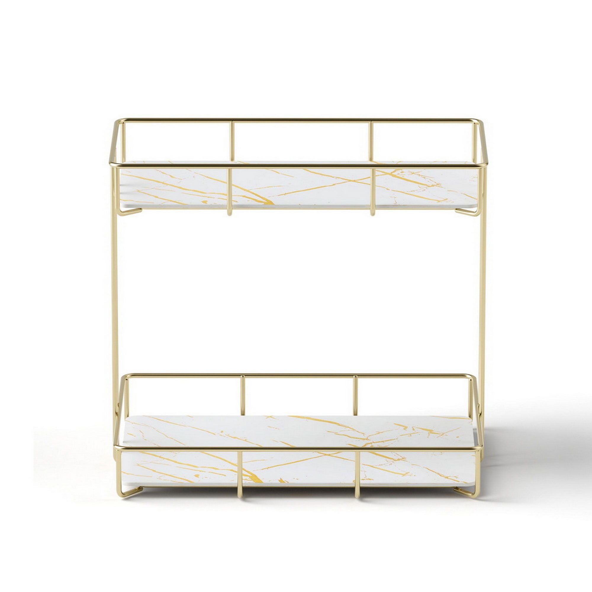Artiss 2X Bathroom Storage Rack 2 Tier Corner Organiser Gold Marble Look