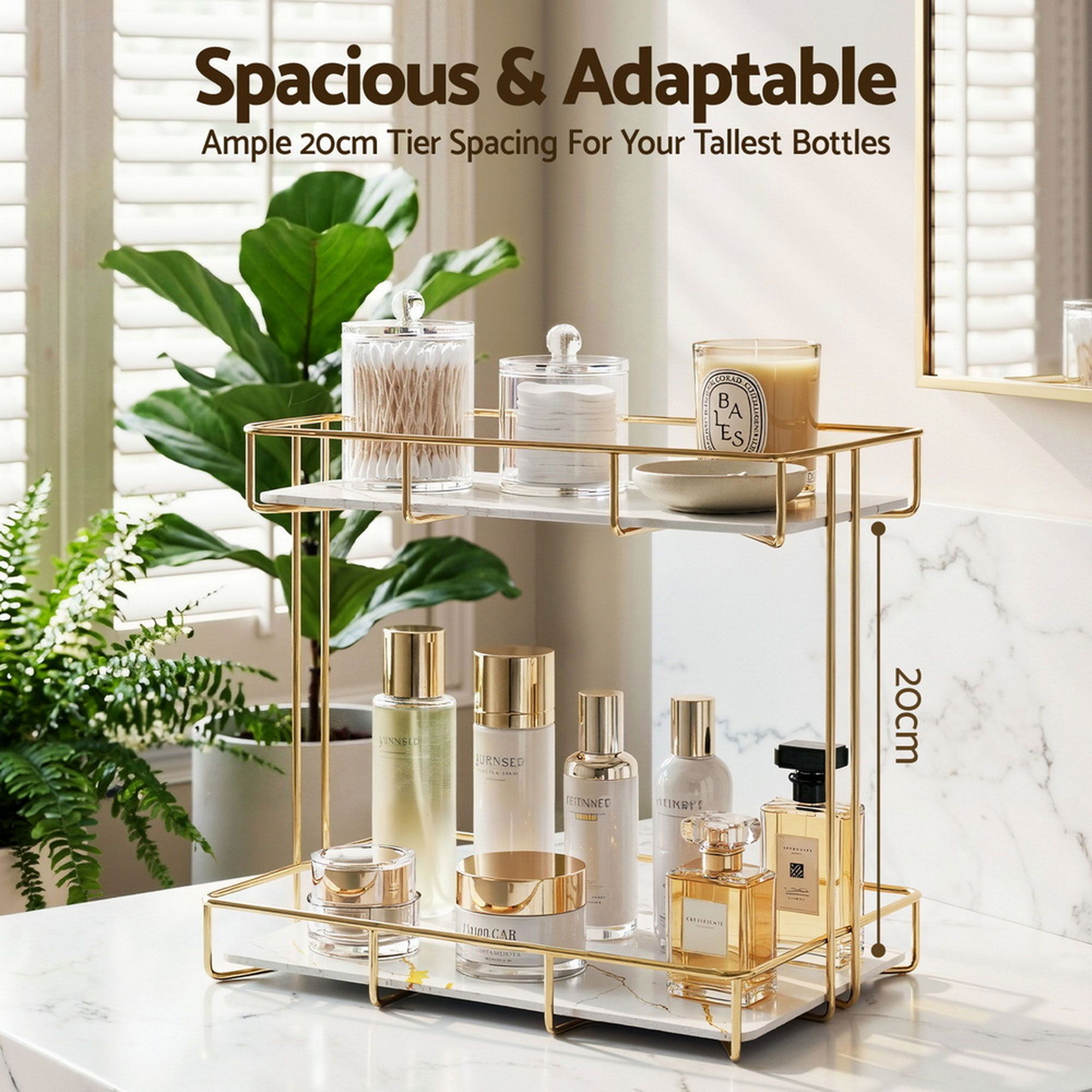 Artiss 2X Bathroom Storage Rack 2 Tier Corner Organiser Gold Marble Look