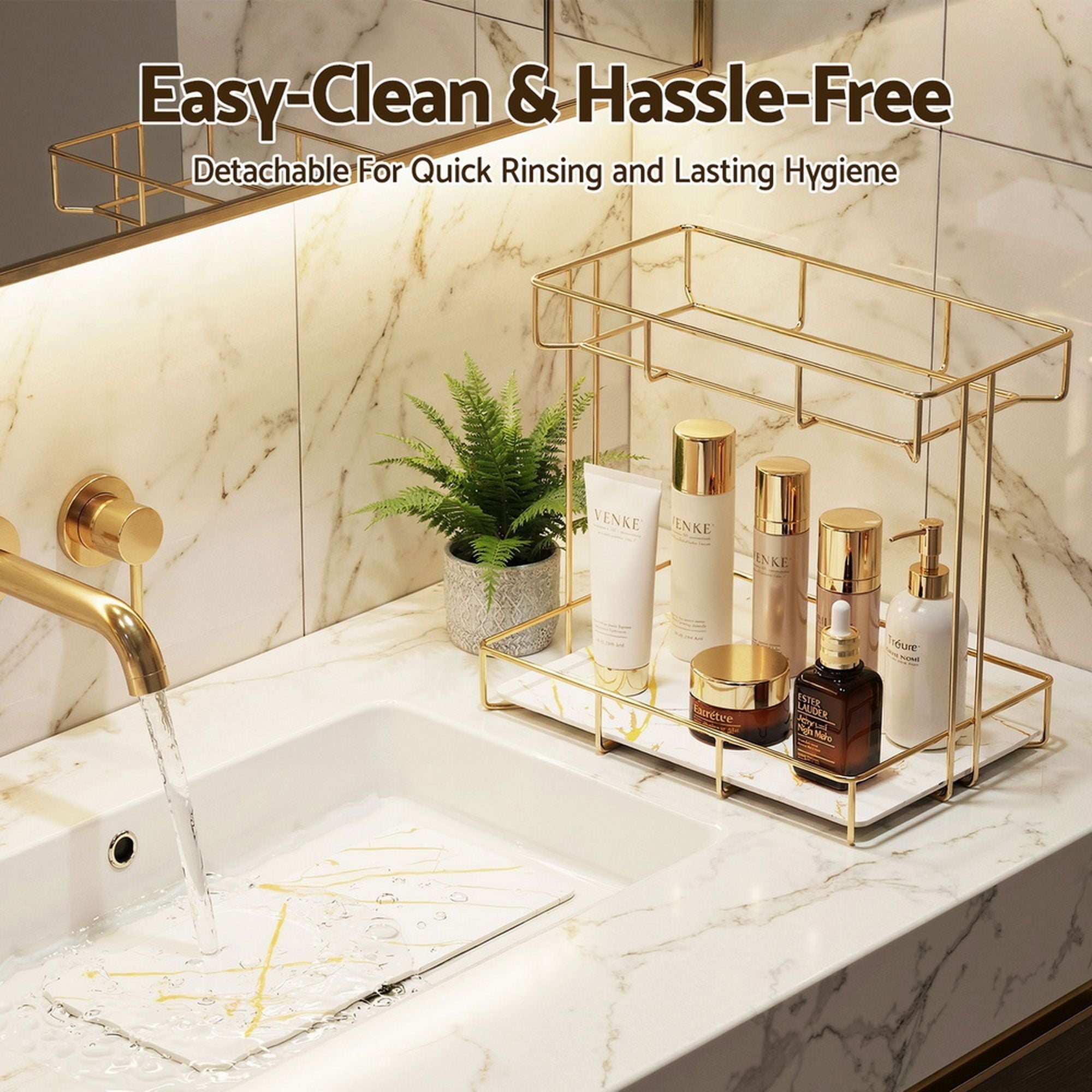 Artiss 2X Bathroom Storage Rack 2 Tier Corner Organiser Gold Marble Look