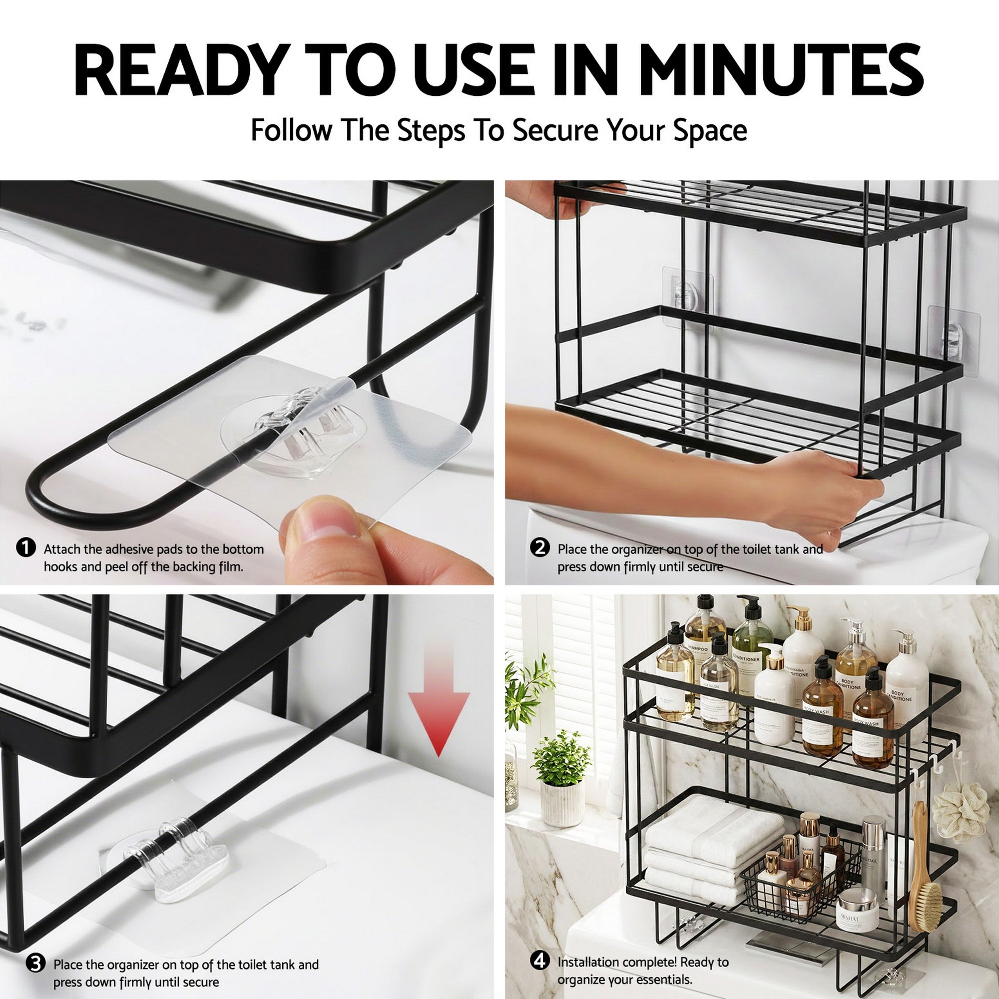 Bathroom Cabinets, Cupboards & Storage: Artiss Over Toilet Storage Rack Bathroom Shelf Organizer 2 Tier