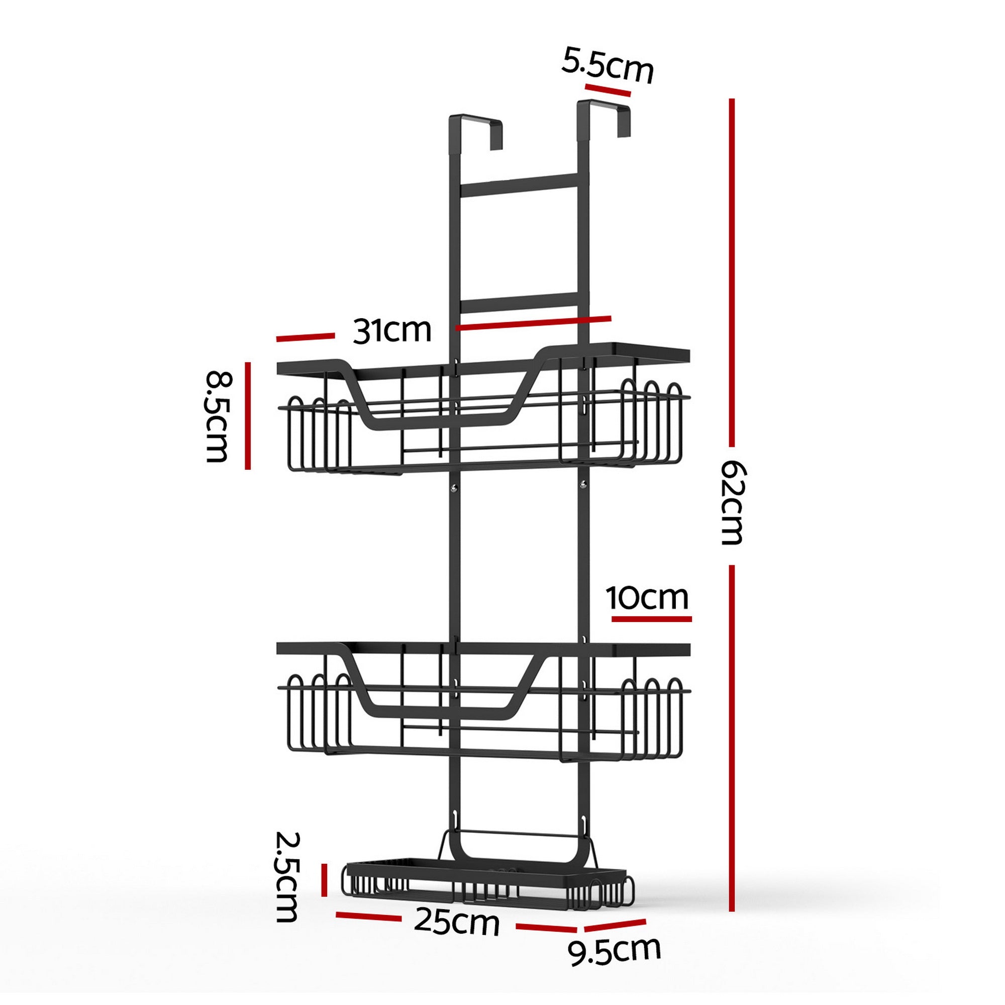 Bathroom Cabinets, Cupboards & Storage: Artiss 3 Tier Over The Door Shower Caddy Hanging Bathroom Storage Organizer