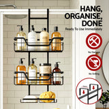 Bathroom Cabinets, Cupboards & Storage: Artiss 3 Tier Over The Door Shower Caddy Hanging Bathroom Storage Organizer