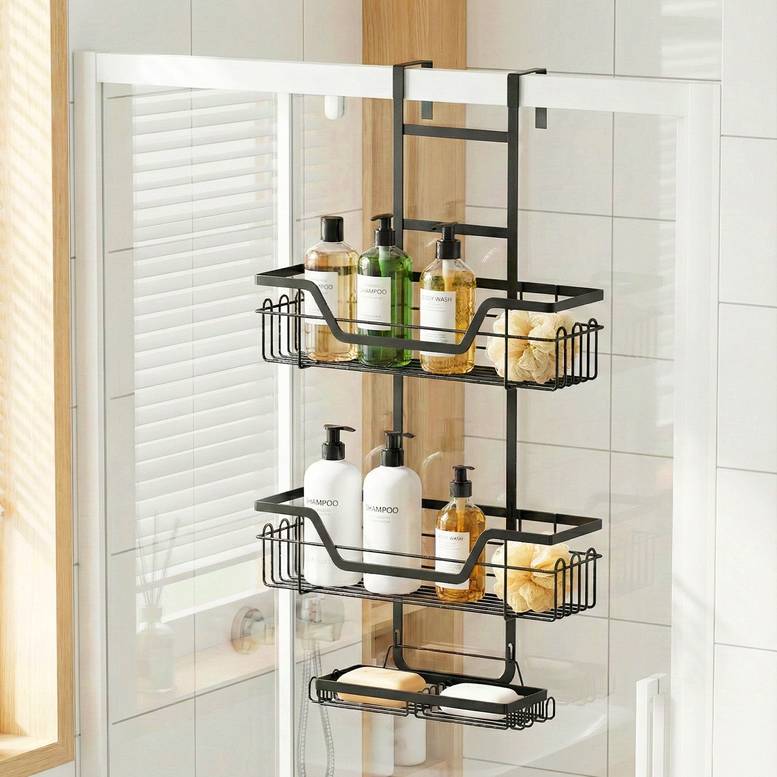 Bathroom Cabinets, Cupboards & Storage: Artiss 3 Tier Over The Door Shower Caddy Hanging Bathroom Storage Organizer