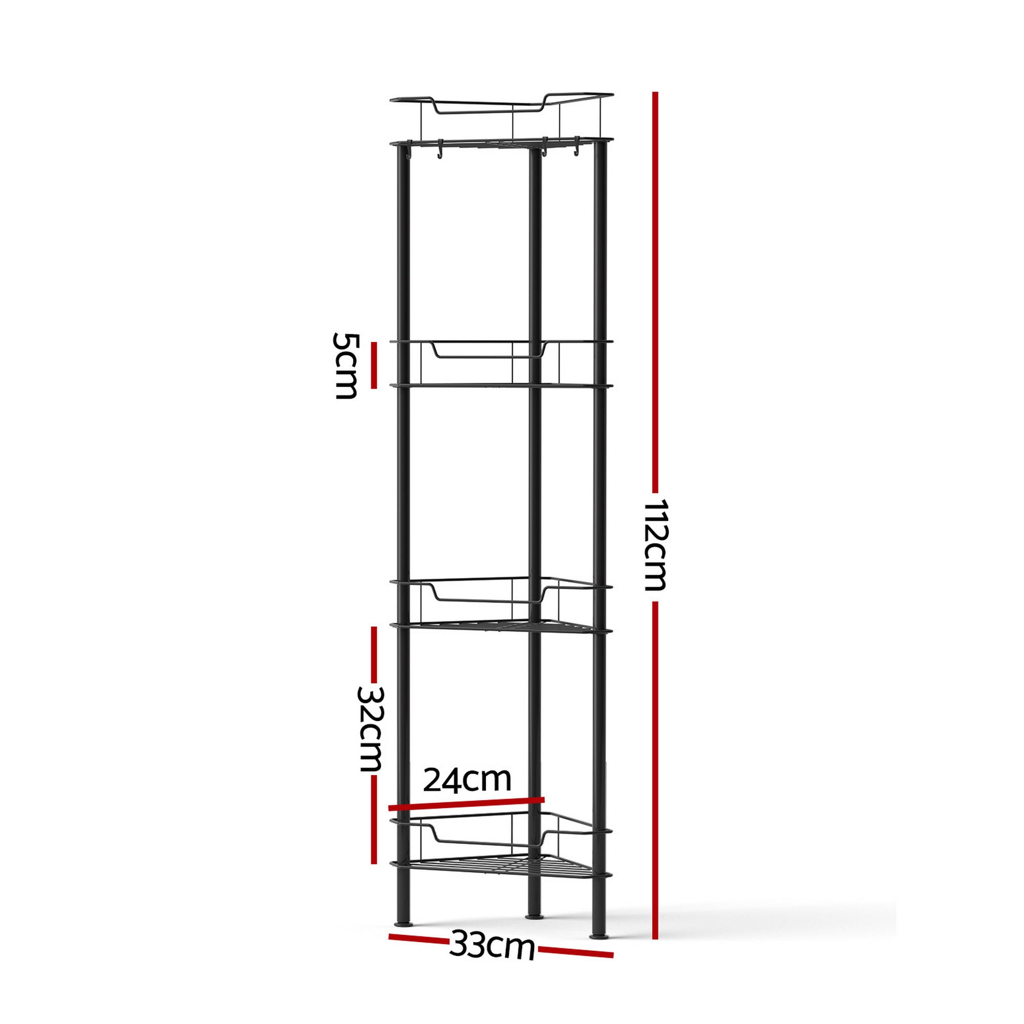 Bathroom Cabinets, Cupboards & Storage: Artiss 4 Tier Floor Standing Corner Shower Caddy Bathroom Organizer Black