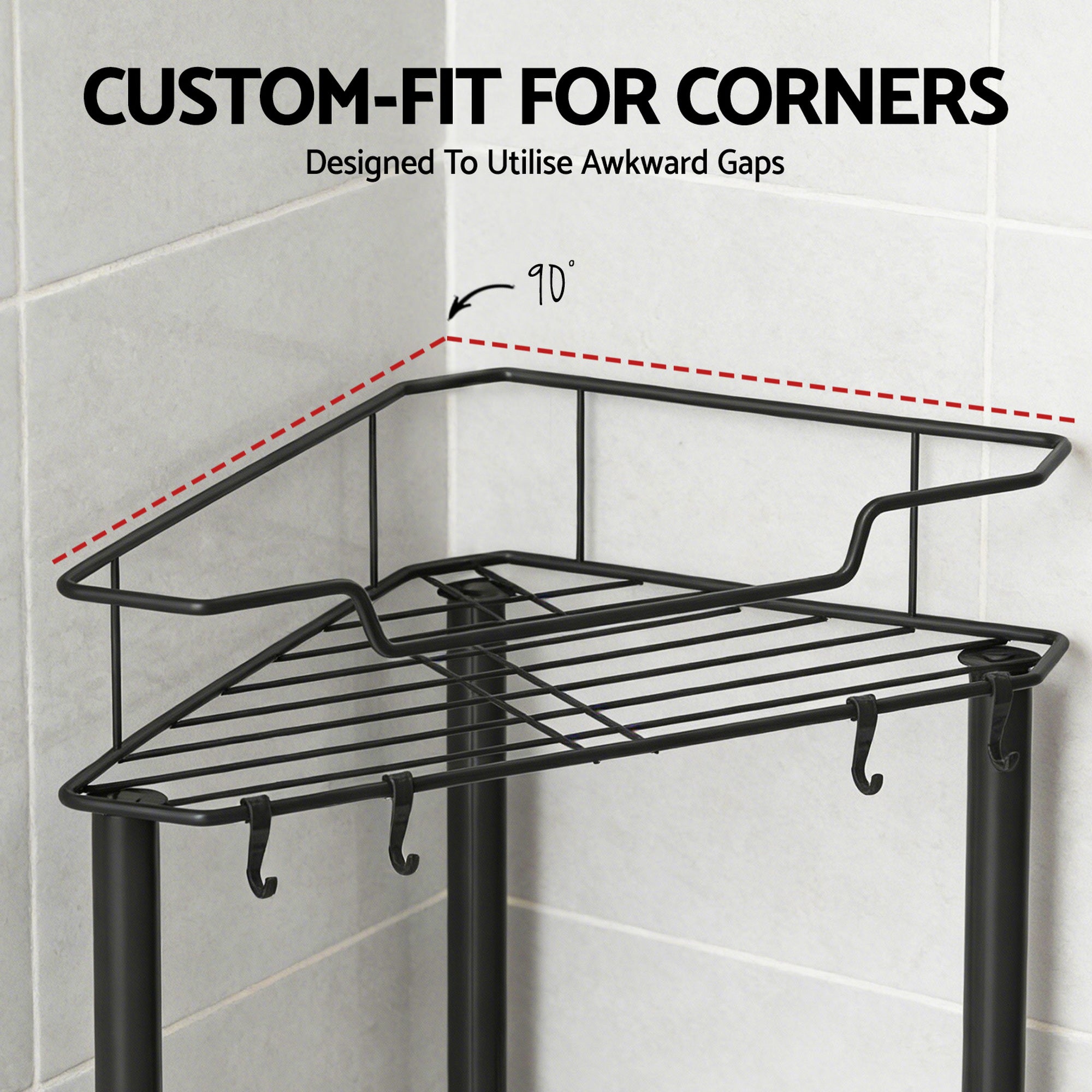 Bathroom Cabinets, Cupboards & Storage: Artiss 4 Tier Floor Standing Corner Shower Caddy Bathroom Organizer Black