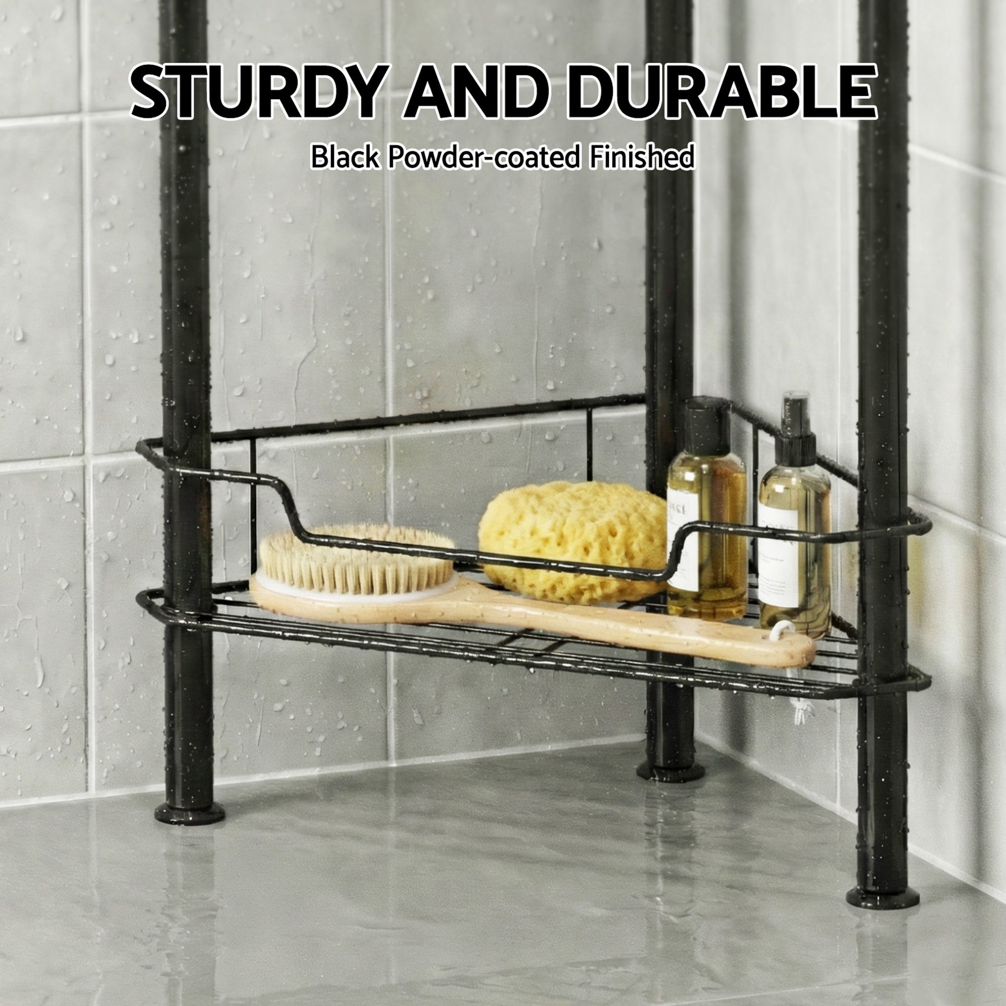 Bathroom Cabinets, Cupboards & Storage: Artiss 4 Tier Floor Standing Corner Shower Caddy Bathroom Organizer Black