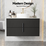 Bathroom Cabinets, Cupboards & Storage: Cefito Vanity Unit 900mm Bathroom Cabinet Storage Wall Hung Black Timber Front