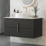 Bathroom Cabinets, Cupboards & Storage: Cefito Vanity Unit 900mm Bathroom Cabinet Storage Wall Hung Black Timber Front