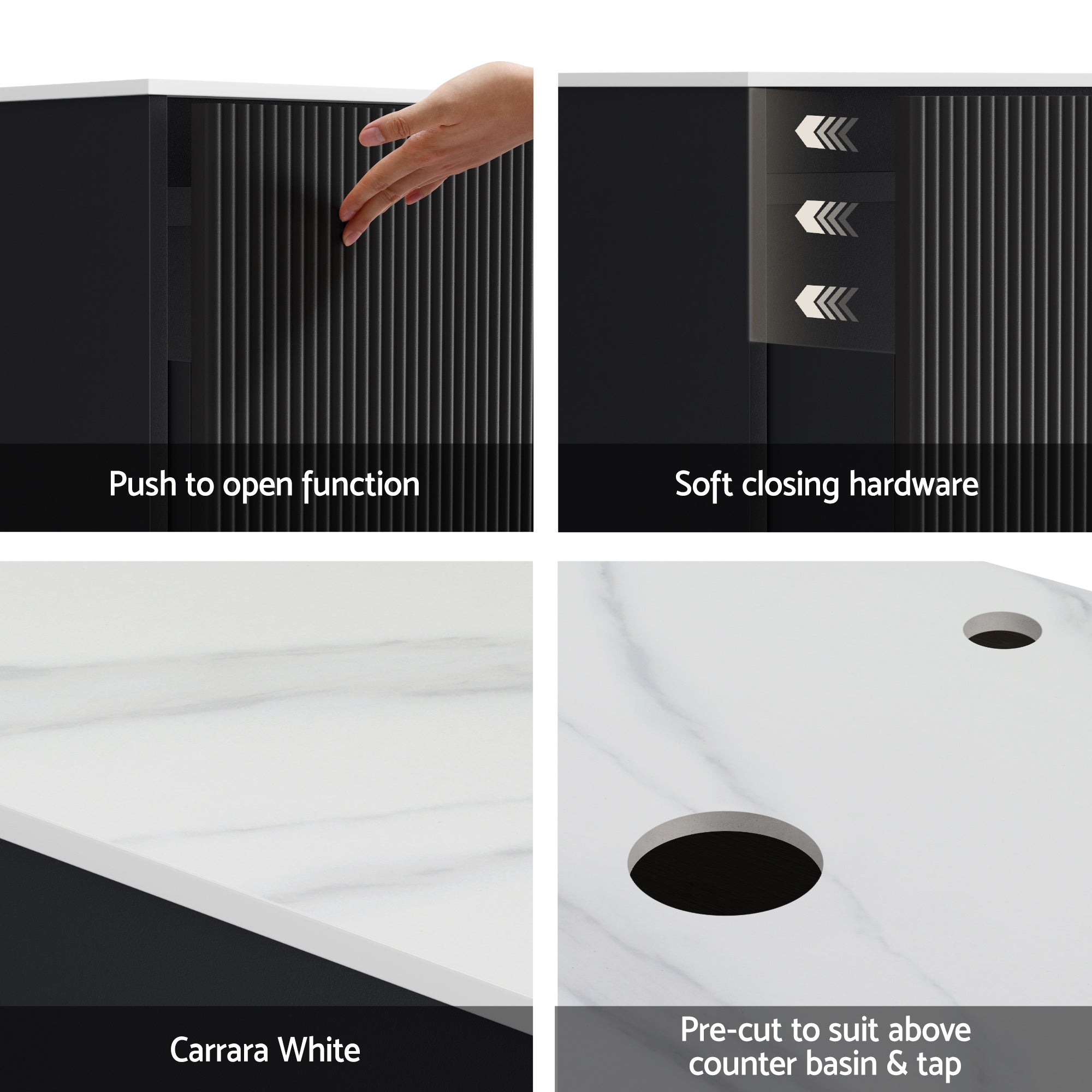 Vanity Units: Cefito Vanity Unit 900mm Bathroom Cabinet Storage Wall Hung Grooved Timber Black
