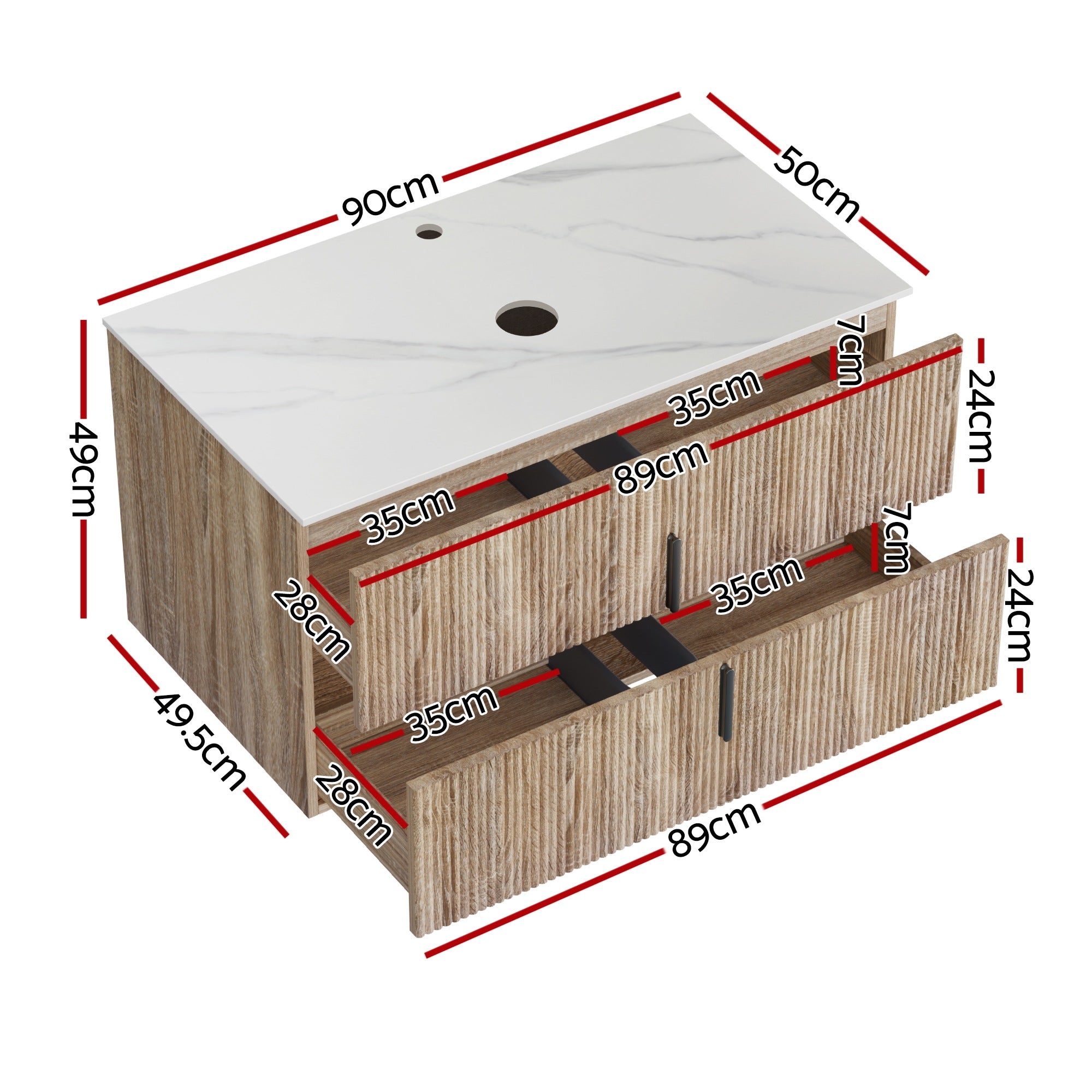 Vanity Units: Cefito Vanity Unit 900mm Bathroom Cabinet Storage Wall Hung Timber Front Pine