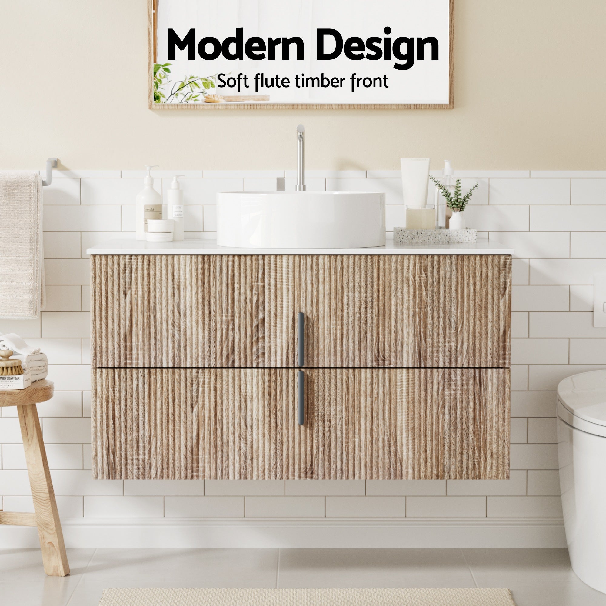 Vanity Units: Cefito Vanity Unit 900mm Bathroom Cabinet Storage Wall Hung Timber Front Pine
