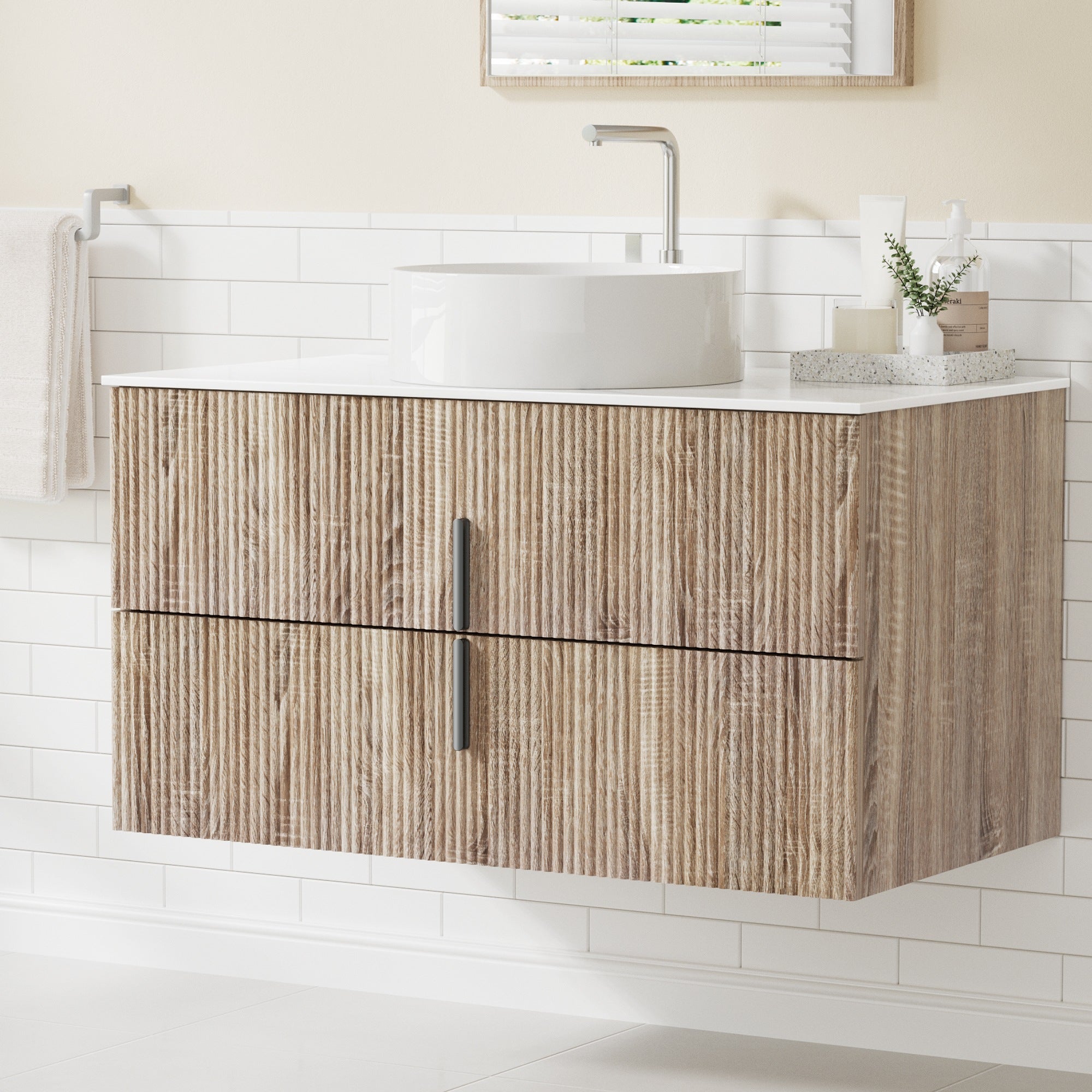 Vanity Units: Cefito Vanity Unit 900mm Bathroom Cabinet Storage Wall Hung Timber Front Pine