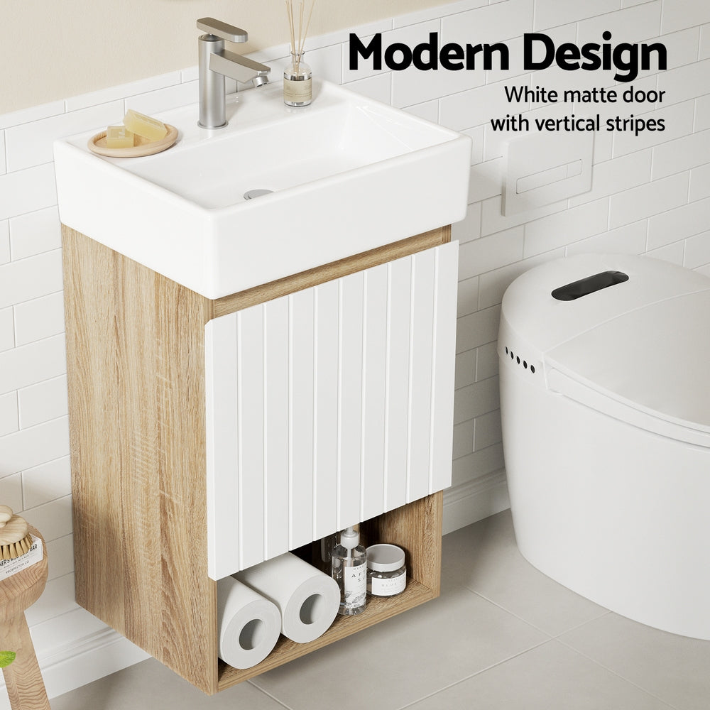 Bathroom Cabinets, Cupboards & Storage: Cefito Vanity Unit 445mm Basin Bathroom Cabinet Storage Wall Hung Sink White