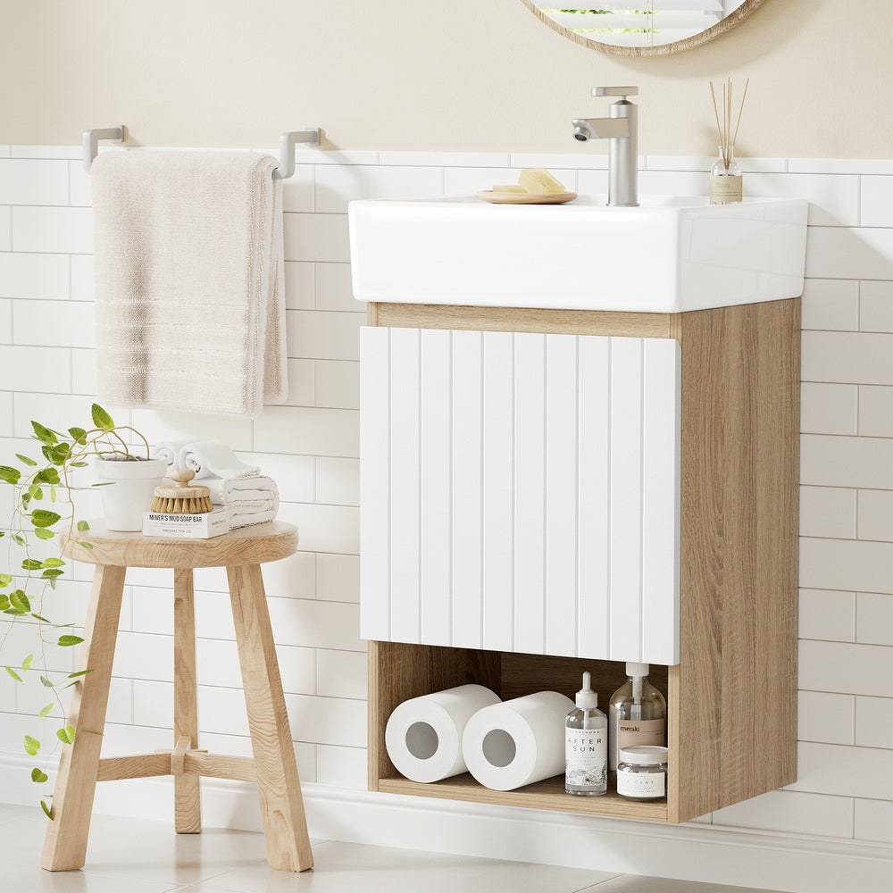 Bathroom Cabinets, Cupboards & Storage: Cefito Vanity Unit 445mm Basin Bathroom Cabinet Storage Wall Hung Sink White