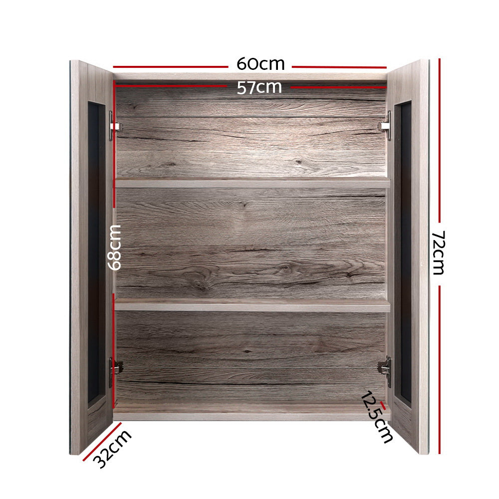 Bathroom Cabinets, Cupboards & Storage: Cefito Bathroom Mirror Cabinet 600x720mm Oak
