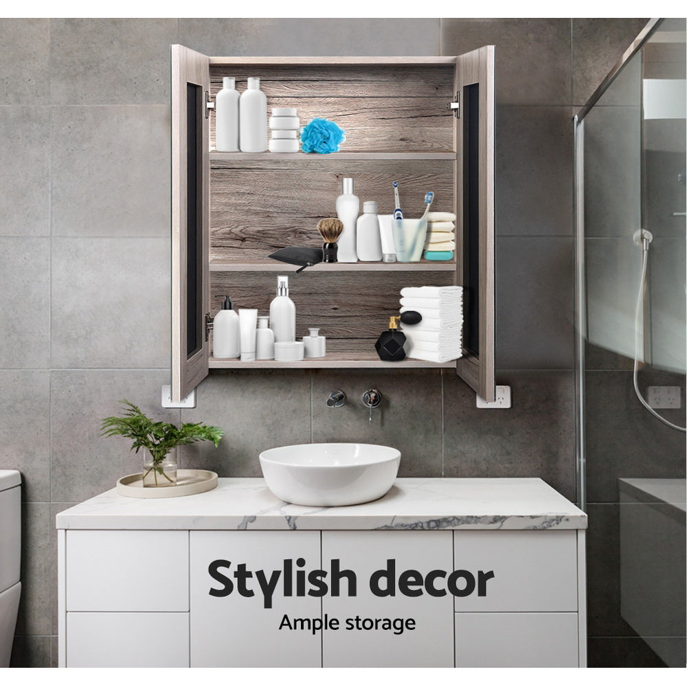 Bathroom Cabinets, Cupboards & Storage: Cefito Bathroom Mirror Cabinet 600x720mm Oak