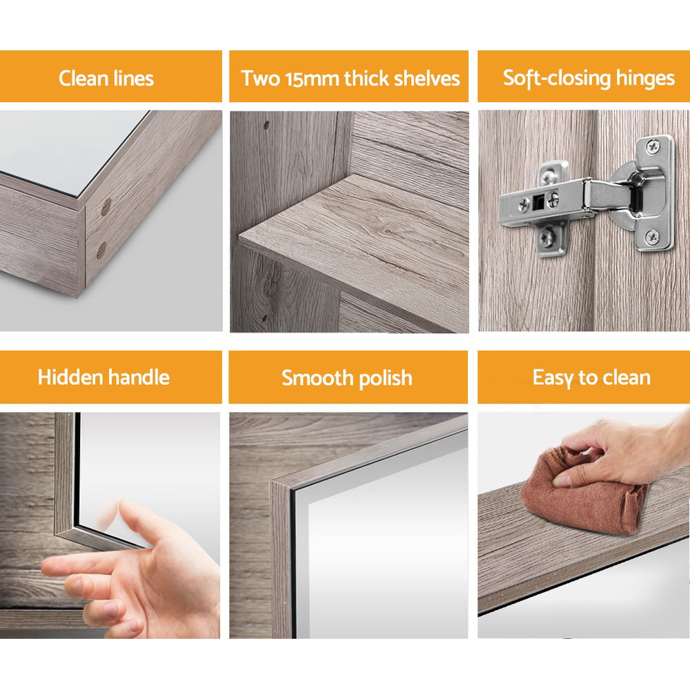Bathroom Cabinets, Cupboards & Storage: Cefito Bathroom Mirror Cabinet 600x720mm Oak