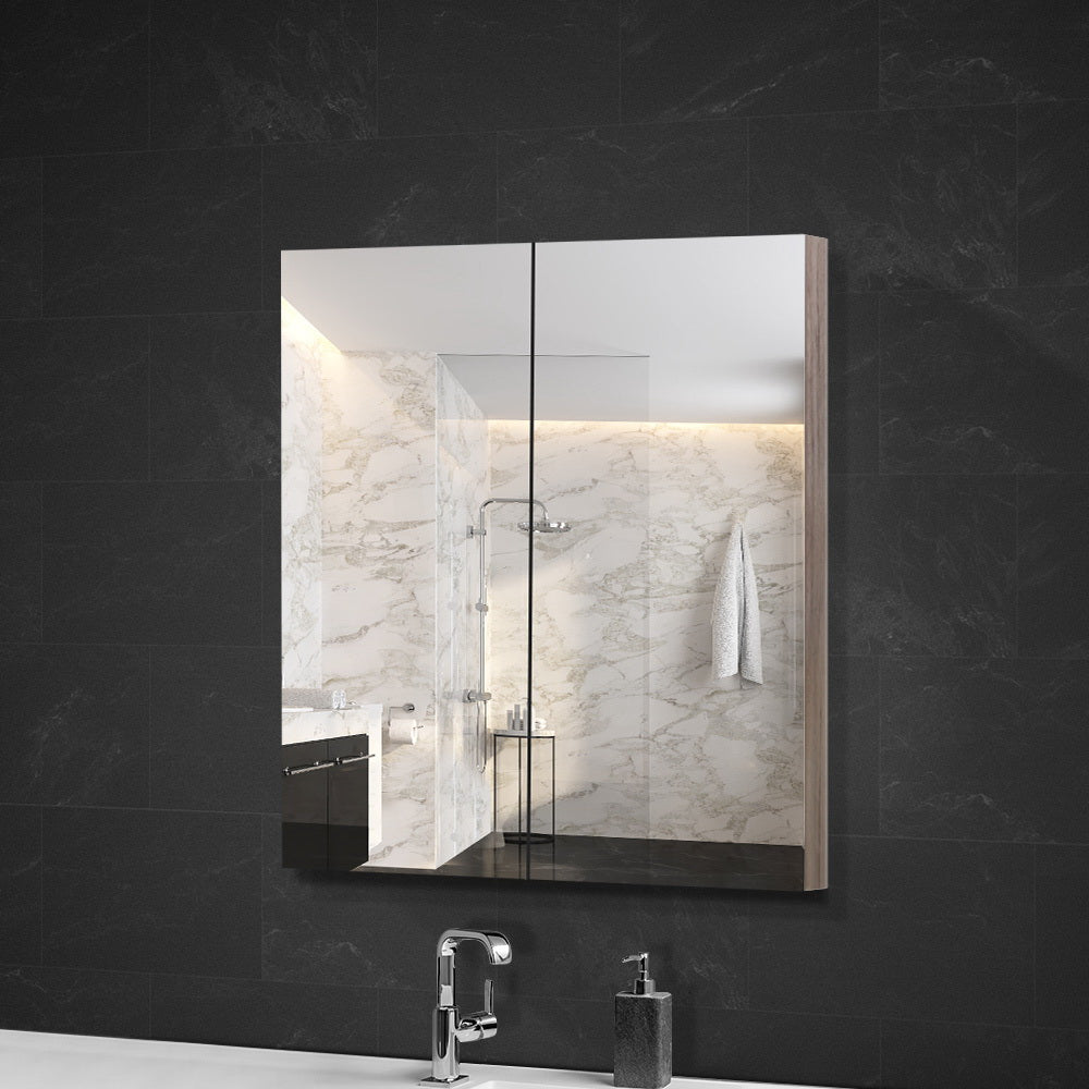 Bathroom Cabinets, Cupboards & Storage: Cefito Bathroom Mirror Cabinet 600x720mm Oak
