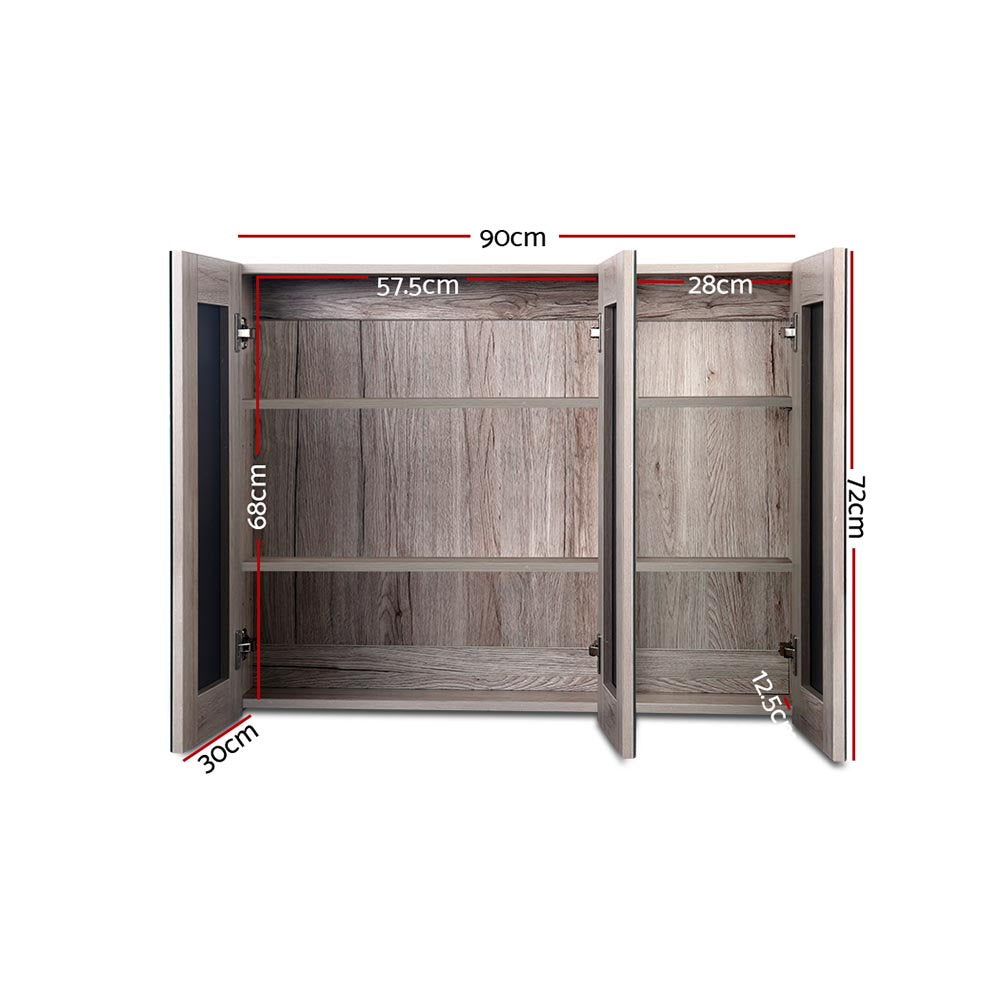 Bathroom Cabinets, Cupboards & Storage: Cefito Bathroom Mirror Cabinet 900x720mm Oak