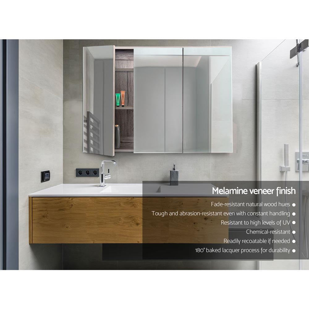 Bathroom Cabinets, Cupboards & Storage: Cefito Bathroom Mirror Cabinet 900x720mm Oak
