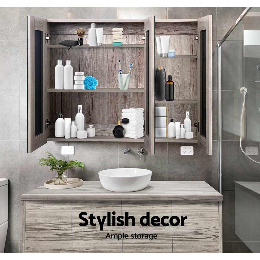 Bathroom Cabinets, Cupboards & Storage: Cefito Bathroom Mirror Cabinet 900x720mm Oak