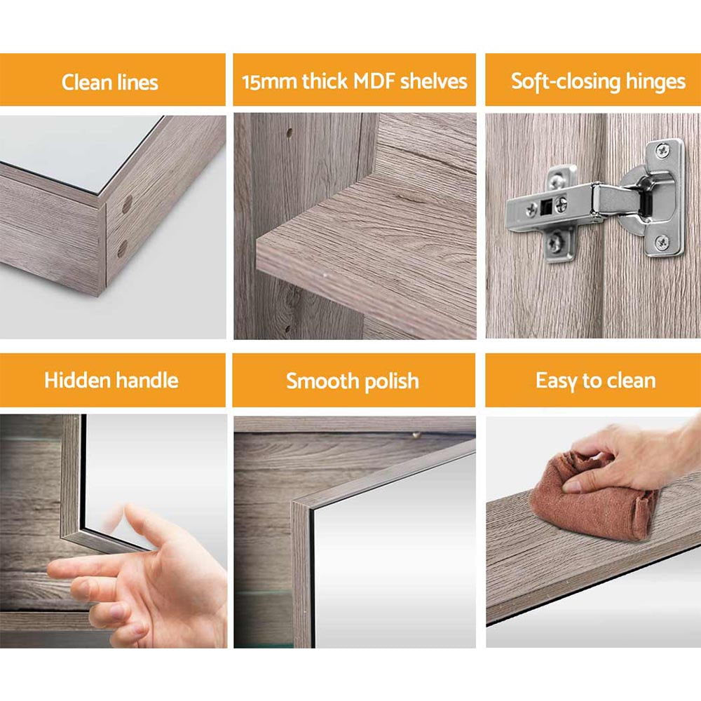 Bathroom Cabinets, Cupboards & Storage: Cefito Bathroom Mirror Cabinet 900x720mm Oak