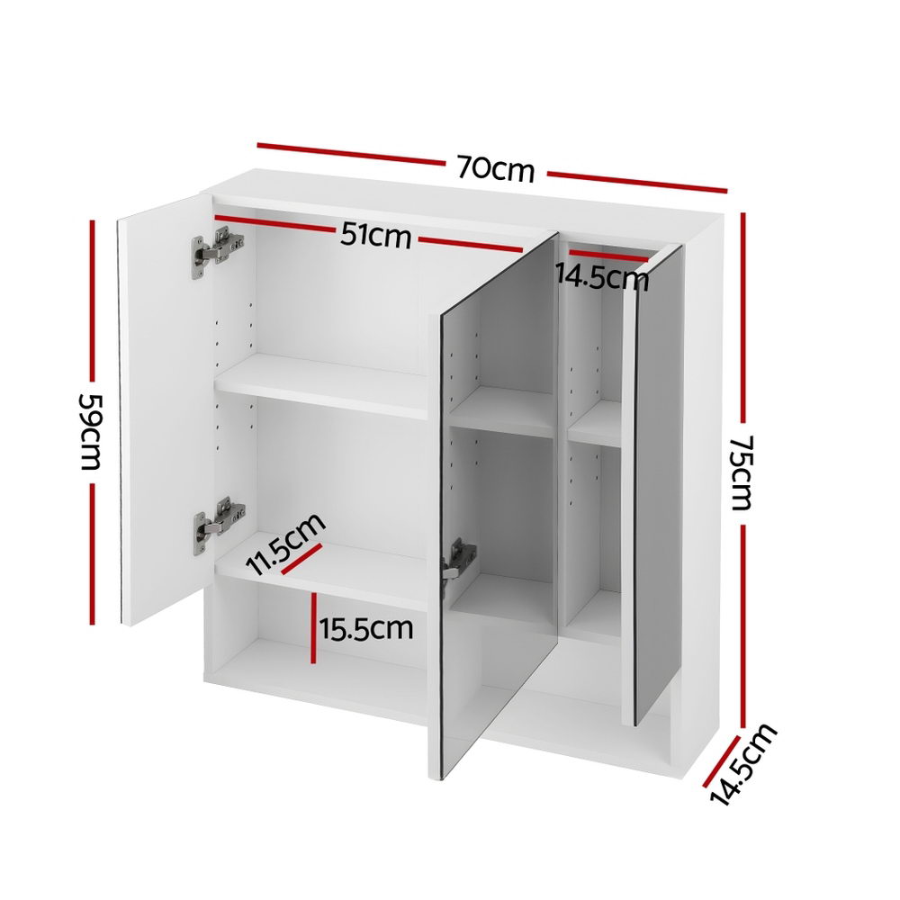 Bathroom Cabinets, Cupboards & Storage: Cefito Bathroom Mirror Cabinet Medicine Adjustable Shelves Wall Hung 700x750mm White