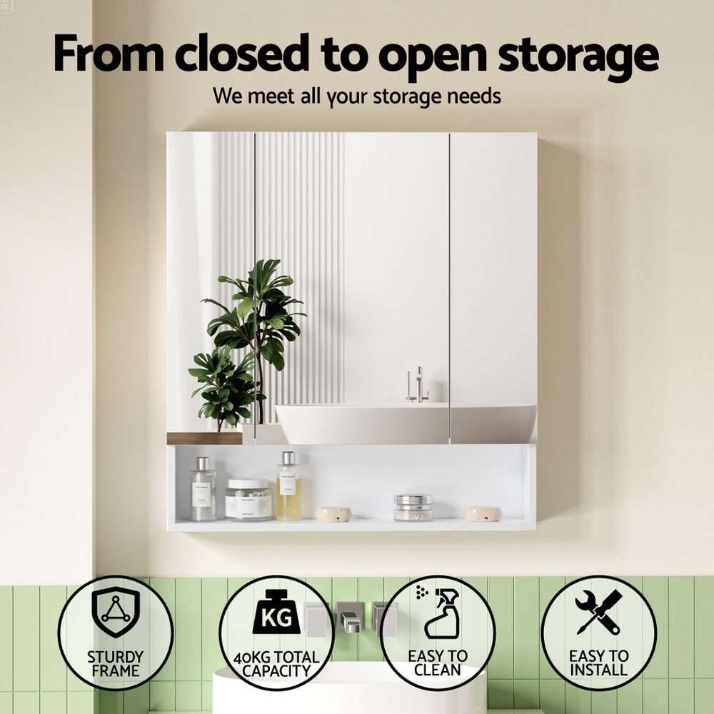 Bathroom Cabinets, Cupboards & Storage: Cefito Bathroom Mirror Cabinet Medicine Adjustable Shelves Wall Hung 700x750mm White
