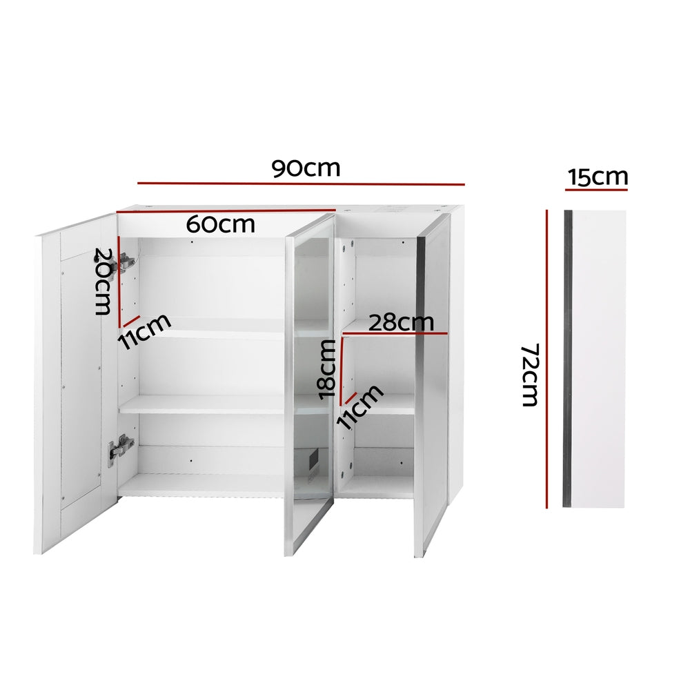 Bathroom Cabinets, Cupboards & Storage: Bathroom Mirror Cabinet LED Light 900x720mm Medicine Wall Storage