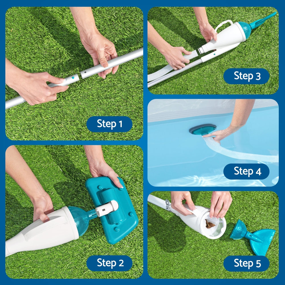 Pool Covers & Accessories: Bestway Pool Cleaner 2 Cleaning Heads Vacuum 6m Hose 1.9m Aluminium Pole