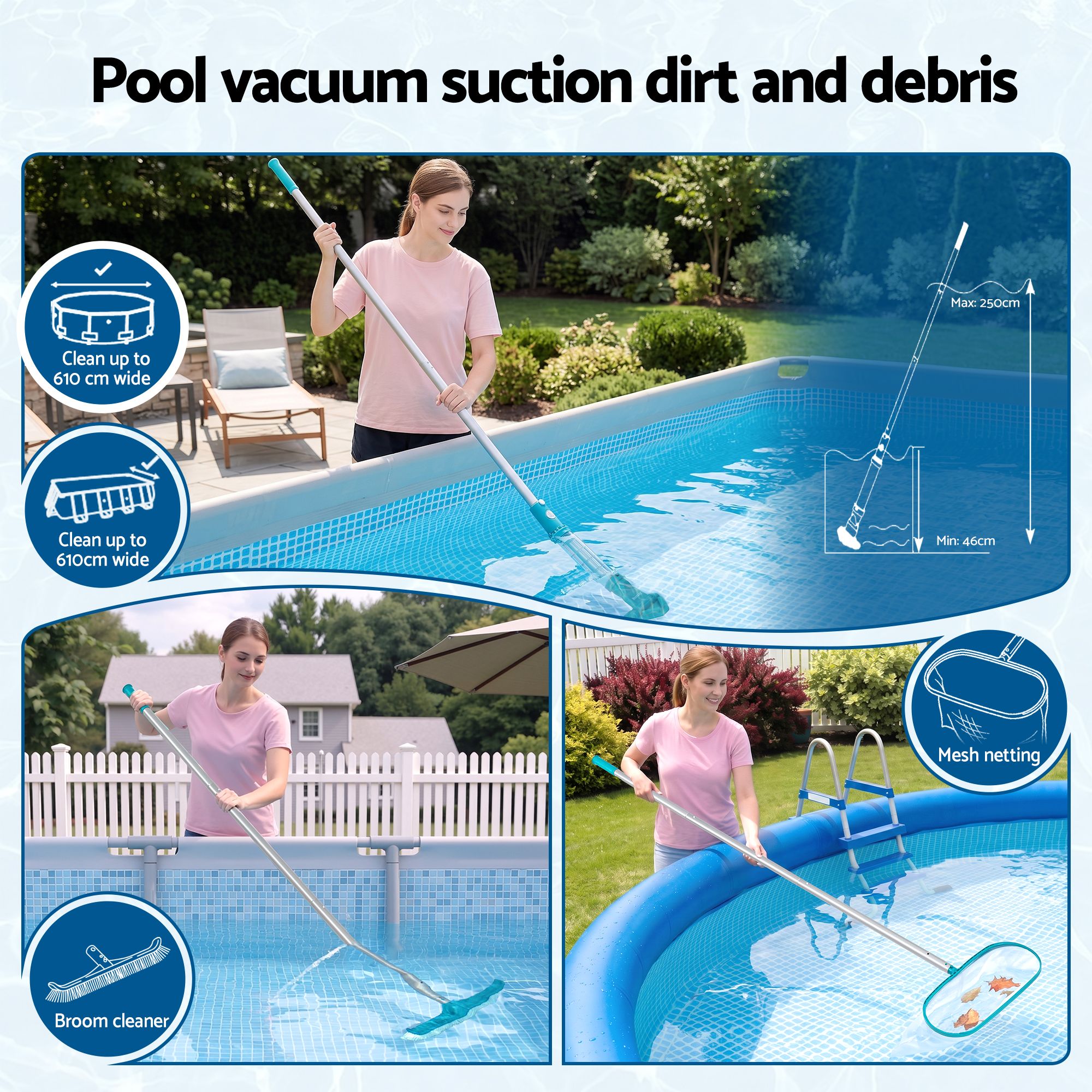 Bestway Pool Cleaner Maintenance Rechargeable Vacuum Cleaning Aluminium Pole 2m