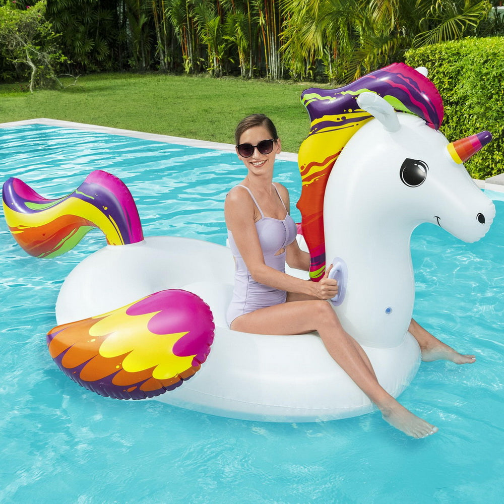 Pool Toys & Inflatables: Bestway Unicorn Float Rider Inflatable Ride On Floating Pool Lounger 224x156CM