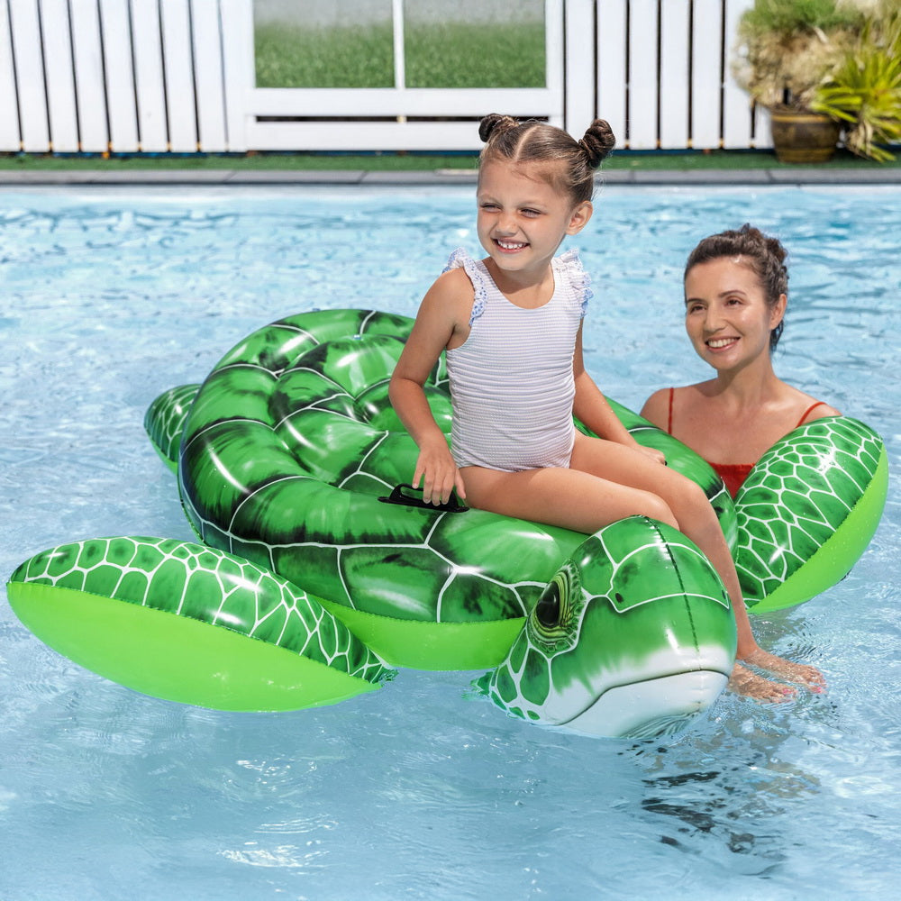 Pool Toys & Inflatables: Bestway Float Turtle Rider Inflatable Ride On Floating Pool Lounger 153x140CM